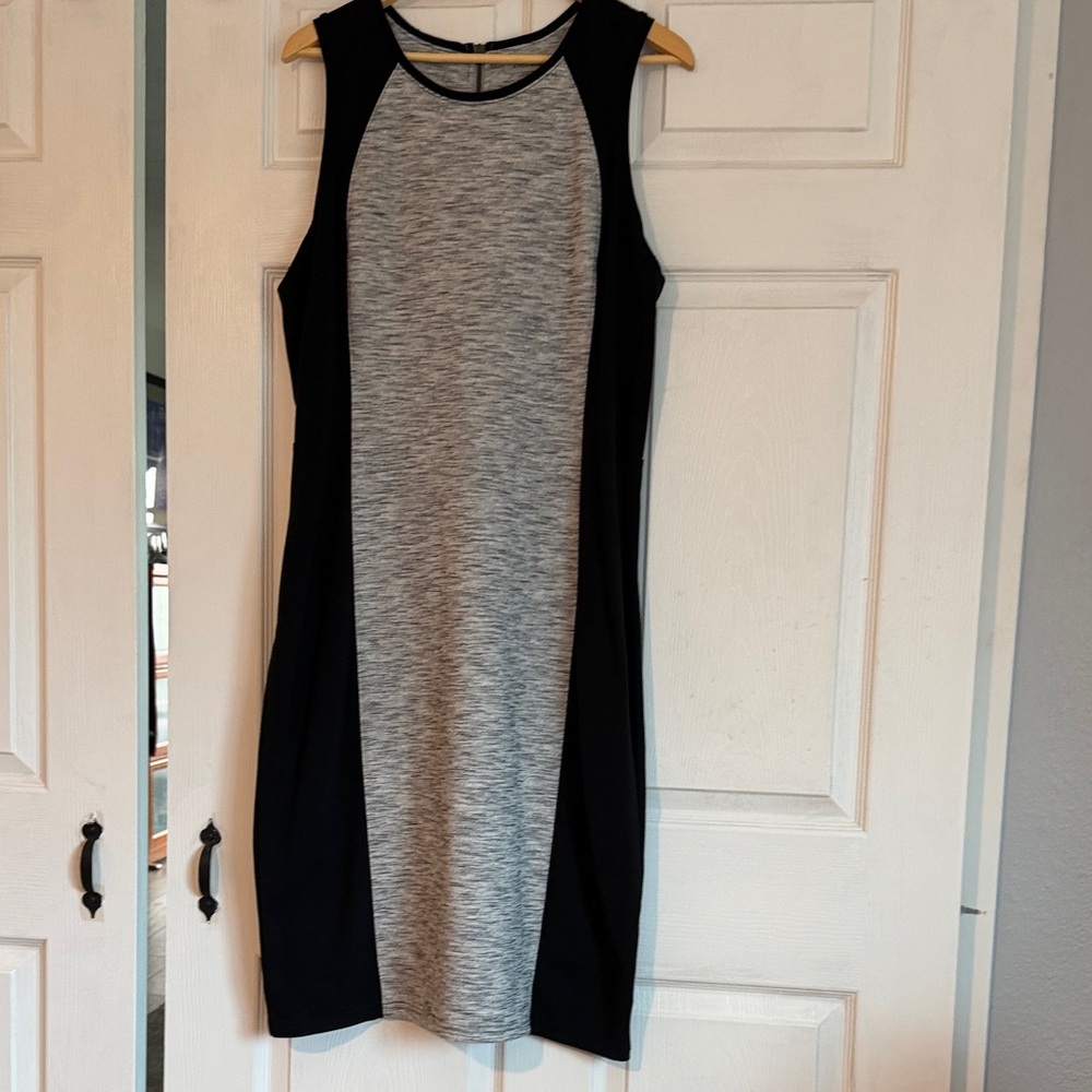 Athleta Black and Gray Sleeveless Ponte Midi Dress